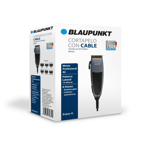 Máquina de cortar cabelo com fio Blaupunkt - motor AC - lâminas de titânio - 6 pentes