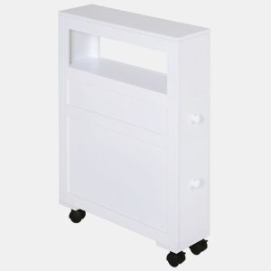 HOMCOM Móvel Auxiliar Casa de Banho Móvel Casa de Banho para Espaços Reduzidos com 4 Rodas Prateleira Aberta e Gavetas 16x52x71,5 cm Branco