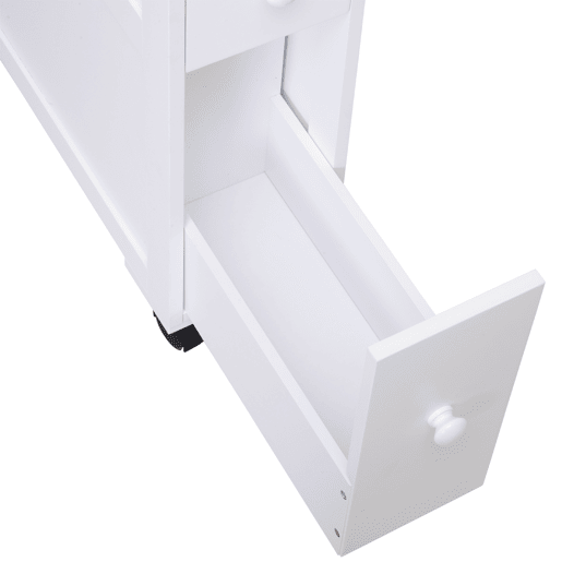 HOMCOM Móvel Auxiliar Casa de Banho Móvel Casa de Banho para Espaços Reduzidos com 4 Rodas Prateleira Aberta e Gavetas 16x52x71,5 cm Branco