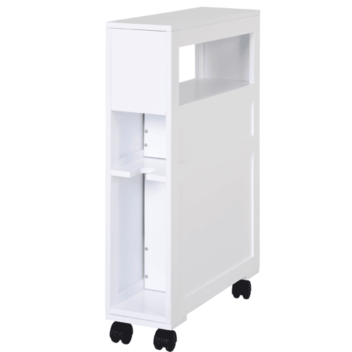 HOMCOM Móvel Auxiliar Casa de Banho Móvel Casa de Banho para Espaços Reduzidos com 4 Rodas Prateleira Aberta e Gavetas 16x52x71,5 cm Branco