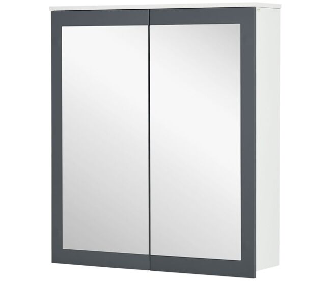 Kleankin armario de baño con espejo armario de baño para colgar mueble de baño suspendido con 2 puertas de vidrio y estantes ajustables 69x17x75,5 cm