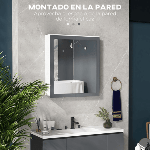 kleankin Armário de Casa de Banho com Espelho Armário Casa de Banho de Parede Móvel Casa de Banho Suspenso com 2 Portas e Prateleiras Ajustáveis 69x17x75,5 cm Branco e Cinza