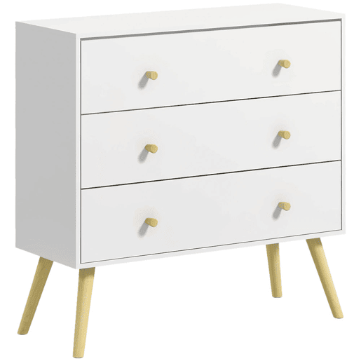 HOMCOM Cómoda com 3 Gavetas Cómoda de Dormitório com Pés de Madeira de Pinho para Sala de Estar Escritório Carga Máxima 70 kg 80x30x80 cm Branco e Madeira