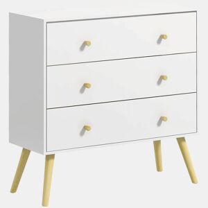 HOMCOM Cómoda com 3 Gavetas Cómoda de Dormitório com Pés de Madeira de Pinho para Sala de Estar Escritório Carga Máxima 70 kg 80x30x80 cm Branco e Madeira