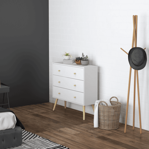 HOMCOM Cómoda com 3 Gavetas Cómoda de Dormitório com Pés de Madeira de Pinho para Sala de Estar Escritório Carga Máxima 70 kg 80x30x80 cm Branco e Madeira