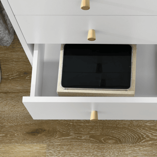 HOMCOM Cómoda com 3 Gavetas Cómoda de Dormitório com Pés de Madeira de Pinho para Sala de Estar Escritório Carga Máxima 70 kg 80x30x80 cm Branco e Madeira