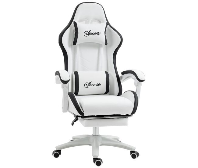 Vinsetto silla gaming ergonómica, silla gamer de cuero pu con reclinable 135°, soporte lumbar, altura ajustable, reposacabezas y reposapiés retráctil,
