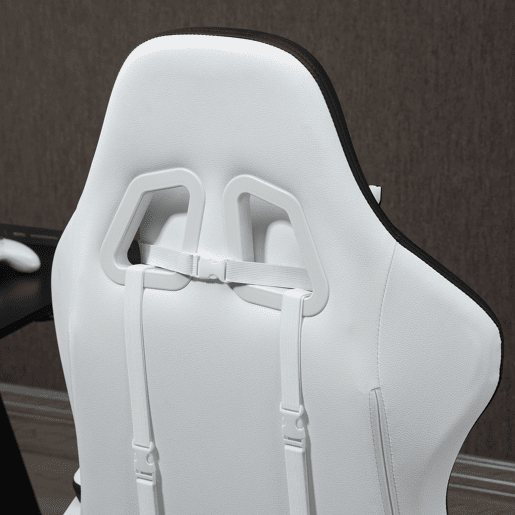 Vinsetto Cadeira Gaming Cadeira Gamer Racing de Couro PU com Altura Ajustável Reclinável 135° Apoio para a Cabeça e Apoio para os Pés Retrátil para Escritório Estúdio 65x65x121-129 cm Branco e Preto