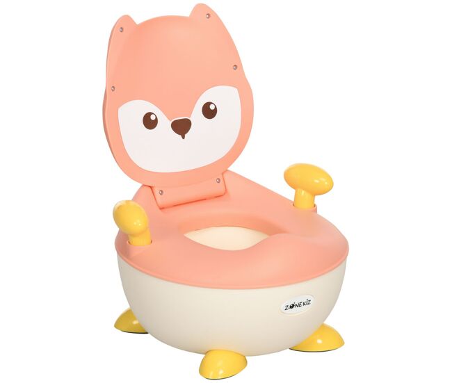 Zonekiz orinal infantil wc aprendizaje orinal para bebé de 6-36 meses en forma de zorro con tapa prueba de salpicaduras asas estructura antideslizante 34,5x35x23 cm rosa