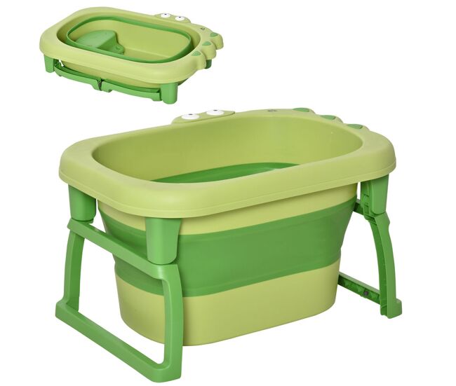 Homcom bañera plegable para bebé de recién nacidos hasta 6 años bañera portátil para niños con patas antideslizantes 105l verde
