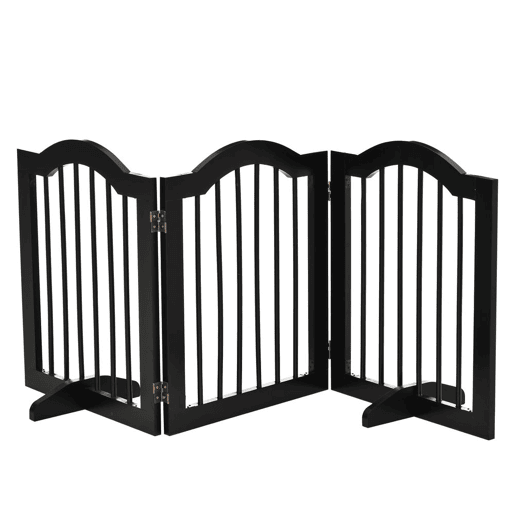 PawHut Barreira de Segurança Dobrável para Cães Pequenos Barreira de Proteção para Animais de Estimação com 3 Painéis e 2 Suportes para Portas Escadas Corredores 154,5x29,5x61 cm Preto
