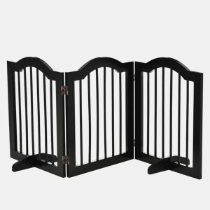 PawHut Barreira de Segurança Dobrável para Cães Pequenos Barreira de Proteção para Animais de Estimação com 3 Painéis e 2 Suportes para Portas Escadas Corredores 154,5x29,5x61 cm Preto