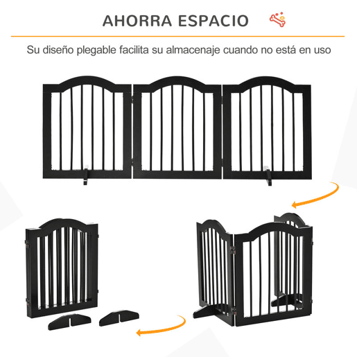PawHut Barreira de Segurança Dobrável para Cães Pequenos Barreira de Proteção para Animais de Estimação com 3 Painéis e 2 Suportes para Portas Escadas Corredores 154,5x29,5x61 cm Preto