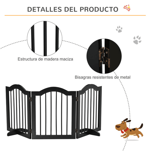 PawHut Barreira de Segurança Dobrável para Cães Pequenos Barreira de Proteção para Animais de Estimação com 3 Painéis e 2 Suportes para Portas Escadas Corredores 154,5x29,5x61 cm Preto