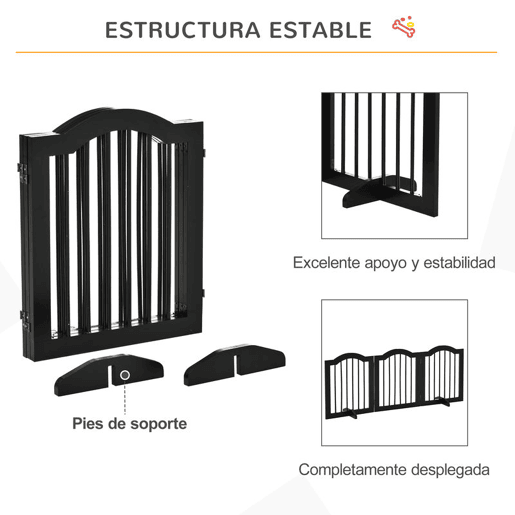 PawHut Barreira de Segurança Dobrável para Cães Pequenos Barreira de Proteção para Animais de Estimação com 3 Painéis e 2 Suportes para Portas Escadas Corredores 154,5x29,5x61 cm Preto