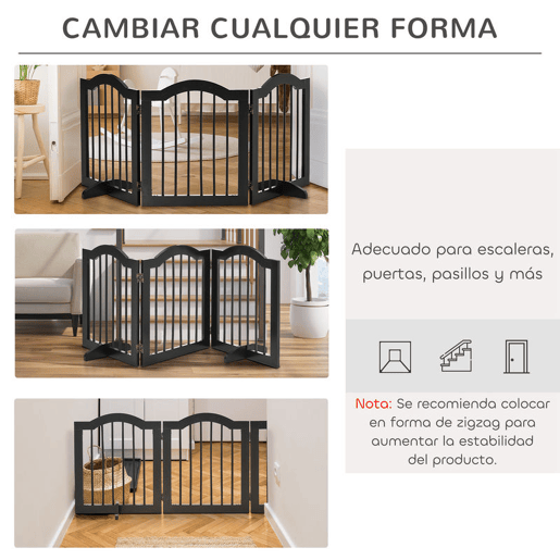 PawHut Barreira de Segurança Dobrável para Cães Pequenos Barreira de Proteção para Animais de Estimação com 3 Painéis e 2 Suportes para Portas Escadas Corredores 154,5x29,5x61 cm Preto