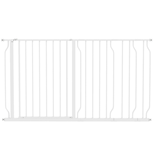 PawHut Barreira de Segurança para Cães Extensível para Escadas e Portas 75-145cm com 3 Extensões e 10 cm 20cm e 30cm Montagem a Pressão Aço Altura 76cm Branco