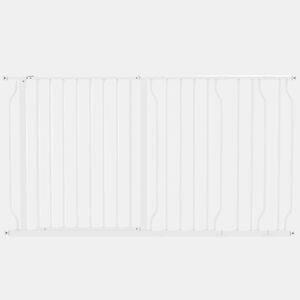 PawHut Barreira de Segurança para Cães Extensível para Escadas e Portas 75-145cm com 3 Extensões e 10 cm 20cm e 30cm Montagem a Pressão Aço Altura 76cm Branco