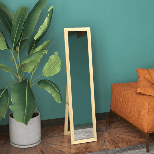 HOMCOM Espelho de Corpo Inteiro 37x155 cm Espelho de Pé Espelho de Parede Retangular com Estrutura de Madeira Decorativo para Sala de Estar Dormitório Corredor Madeira