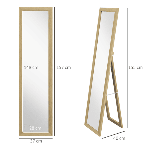 HOMCOM Espelho de Corpo Inteiro 37x155 cm Espelho de Pé Espelho de Parede Retangular com Estrutura de Madeira Decorativo para Sala de Estar Dormitório Corredor Madeira