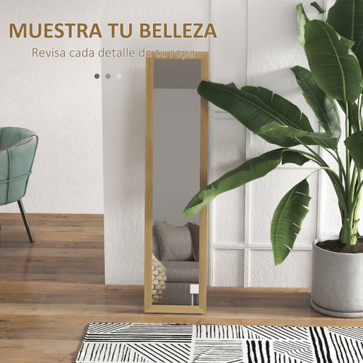 HOMCOM Espelho de Corpo Inteiro 37x155 cm Espelho de Pé Espelho de Parede Retangular com Estrutura de Madeira Decorativo para Sala de Estar Dormitório Corredor Madeira