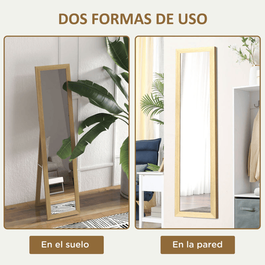 HOMCOM Espelho de Corpo Inteiro 37x155 cm Espelho de Pé Espelho de Parede Retangular com Estrutura de Madeira Decorativo para Sala de Estar Dormitório Corredor Madeira