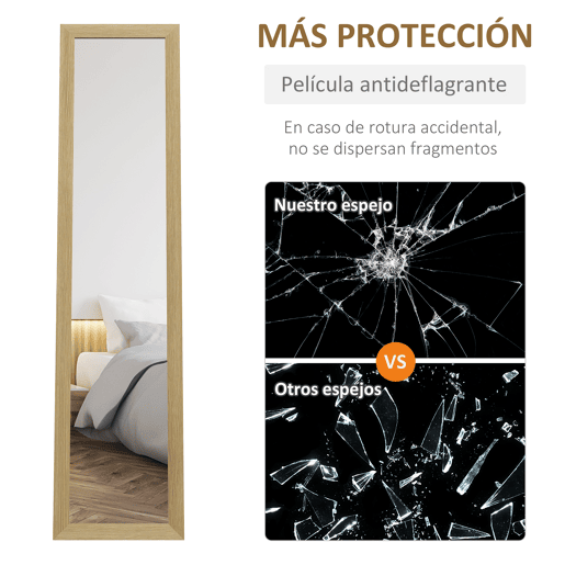 HOMCOM Espelho de Corpo Inteiro 37x155 cm Espelho de Pé Espelho de Parede Retangular com Estrutura de Madeira Decorativo para Sala de Estar Dormitório Corredor Madeira