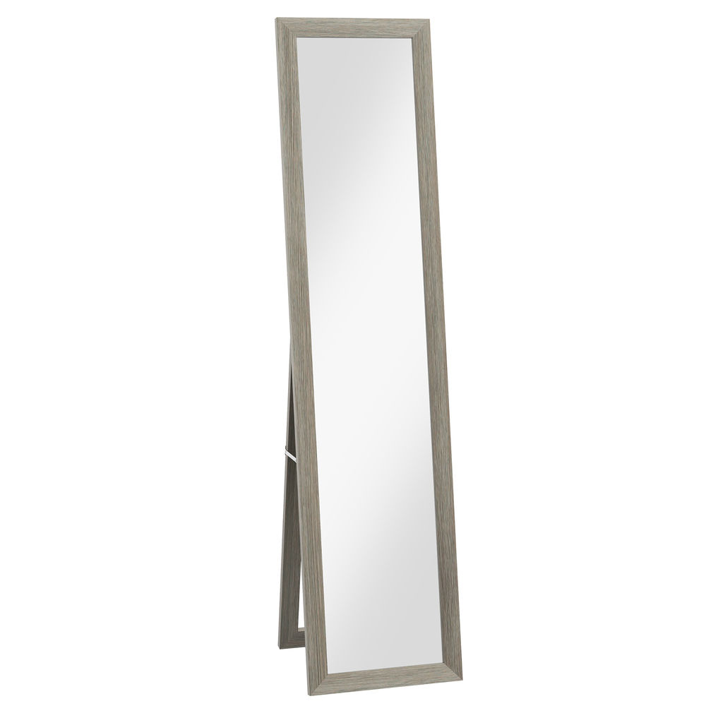 Homcom espejo de cuerpo entero 37x155 cm espejo de pie espejo de pared forma rectangular con marco de madera decorativo para salón dormitorio pasillo gris