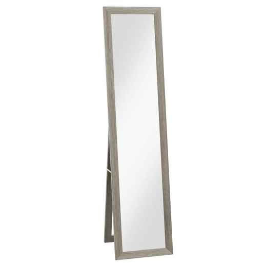 HOMCOM Espelho de Corpo Inteiro 37x155 cm Espelho de Pé Espelho de Parede Retangular com Estrutura de Madeira Decorativo para Sala de Estar Dormitório Corredor Cinza