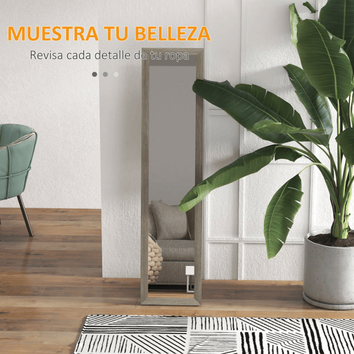 HOMCOM Espelho de Corpo Inteiro 37x155 cm Espelho de Pé Espelho de Parede Retangular com Estrutura de Madeira Decorativo para Sala de Estar Dormitório Corredor Cinza