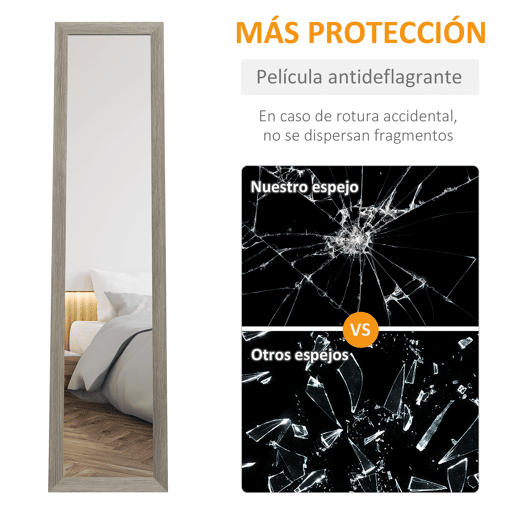 HOMCOM Espelho de Corpo Inteiro 37x155 cm Espelho de Pé Espelho de Parede Retangular com Estrutura de Madeira Decorativo para Sala de Estar Dormitório Corredor Cinza