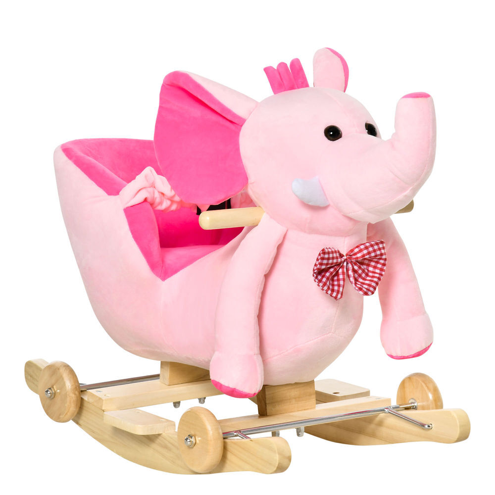 Homcom caballito balancín con ruedas forma de elefante caballo balancín para bebés de +18 meses con músicas infantiles y cinturón de seguridad carga 60 kg 60x35x45 cm rosa