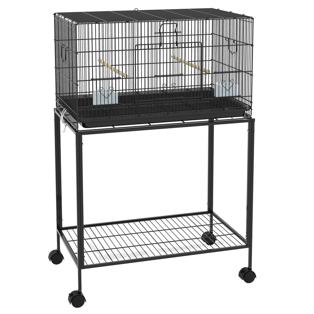 Pawhut jaula para pájaros 77x46x119 cm jaula metálica para aves con bandeja extraíble perchas comederos para periquitos canarios negro