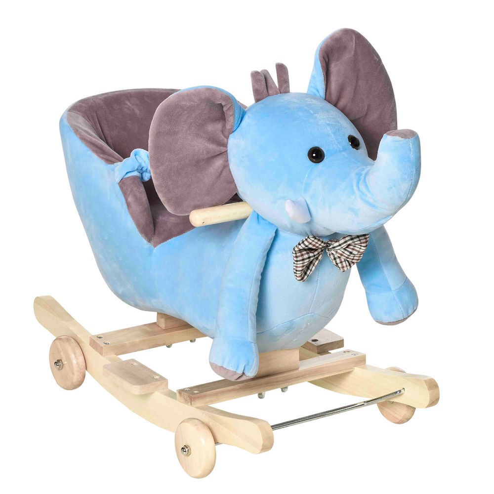 Homcom caballito balancín con ruedas forma de elefante caballo balancín para bebés de +18 meses con músicas infantiles y cinturón de seguridad carga 60 kg 60x35x45 cm azul