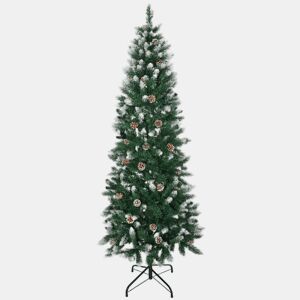 HOMCOM Árvore de Natal Artificial com Neve 180 cm 508 Ramos Realistas 49 Pinhas Base Dobrável e Suporte de Aço para Interior Ø73x180 cm Verde e Branco