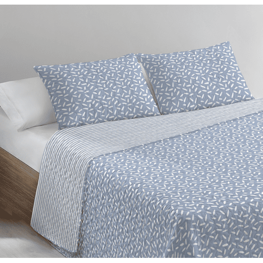 Edredão Bouti Estampado + Capa de Almofada Évora Azul 150cm Cama 250x260cm