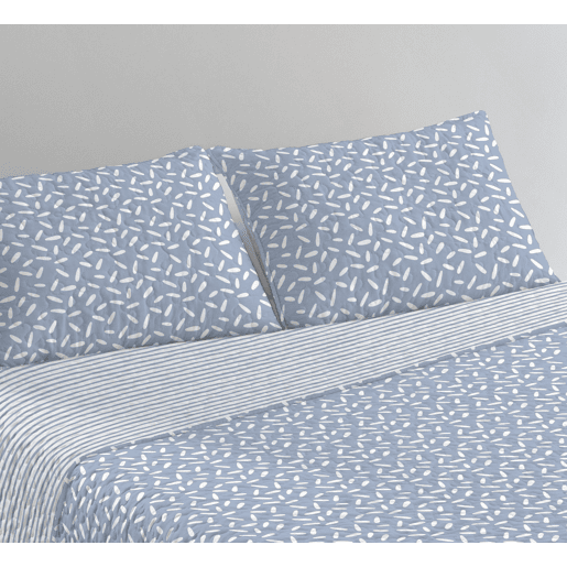 Edredão Bouti Estampado + Capa de Almofada Évora Azul 150cm Cama 250x260cm