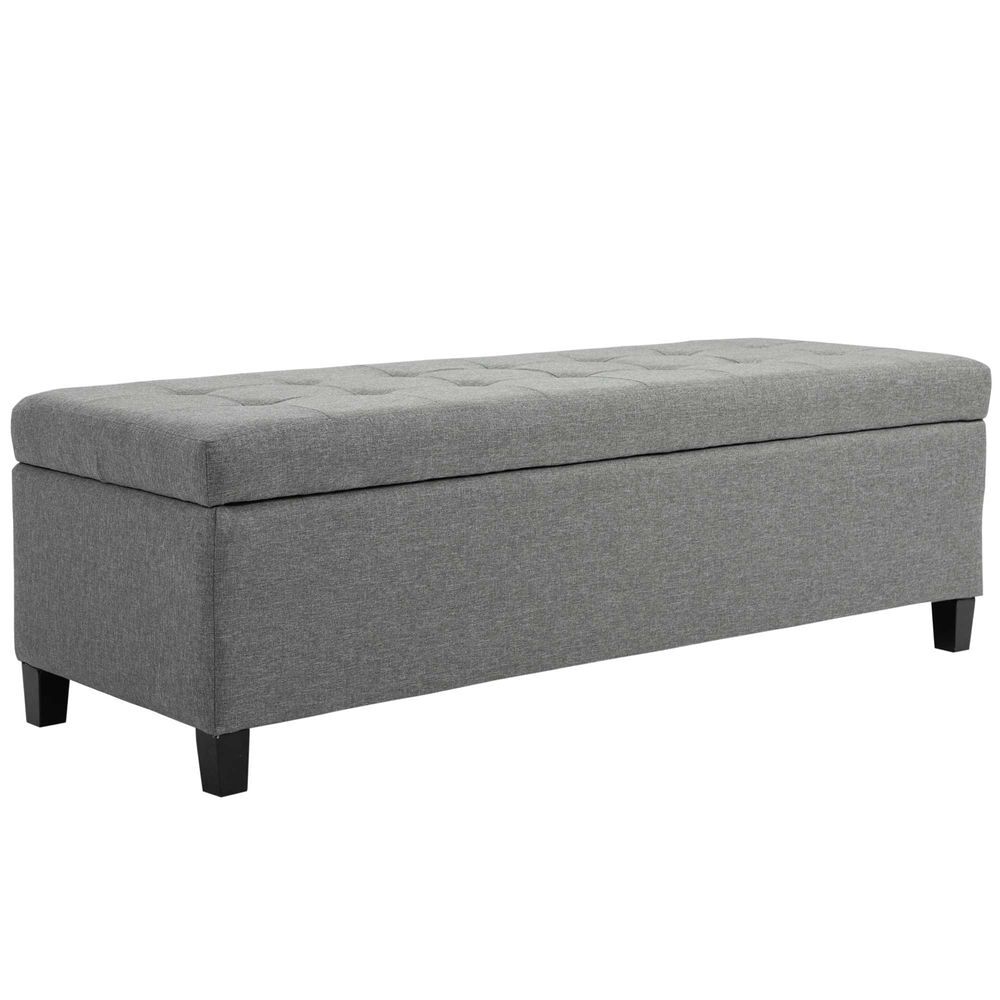 Homcom banco de almacenamiento acolchado puff de almacenaje taburete tapizado en lino con tapa abatible para salón entrada dormitorio carga 120 kg 125x49x41,5 cm gris