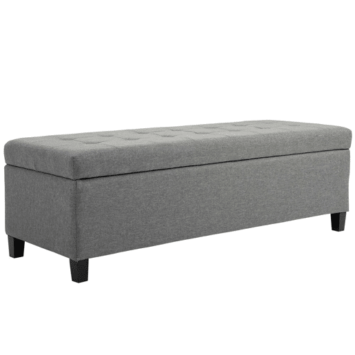 HOMCOM Banco de Armazenamento Acolchoado Banco Estofado em Linho Tampa com Abertura para Sala de Estar Entrada Dormitório Carga Máxima 120 kg 125x49x41,5 cm Cinza