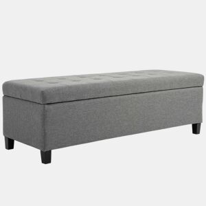 HOMCOM Banco de Armazenamento Acolchoado Banco Estofado em Linho Tampa com Abertura para Sala de Estar Entrada Dormitório Carga Máxima 120 kg 125x49x41,5 cm Cinza