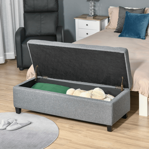 HOMCOM Banco de Armazenamento Acolchoado Banco Estofado em Linho Tampa com Abertura para Sala de Estar Entrada Dormitório Carga Máxima 120 kg 125x49x41,5 cm Cinza