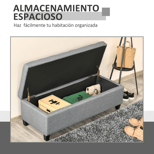 HOMCOM Banco de Armazenamento Acolchoado Banco Estofado em Linho Tampa com Abertura para Sala de Estar Entrada Dormitório Carga Máxima 120 kg 125x49x41,5 cm Cinza