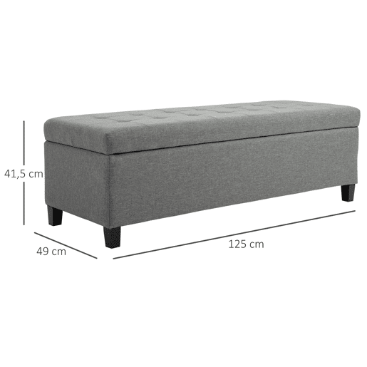 HOMCOM Banco de Armazenamento Acolchoado Banco Estofado em Linho Tampa com Abertura para Sala de Estar Entrada Dormitório Carga Máxima 120 kg 125x49x41,5 cm Cinza
