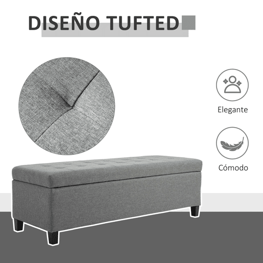 HOMCOM Banco de Armazenamento Acolchoado Banco Estofado em Linho Tampa com Abertura para Sala de Estar Entrada Dormitório Carga Máxima 120 kg 125x49x41,5 cm Cinza