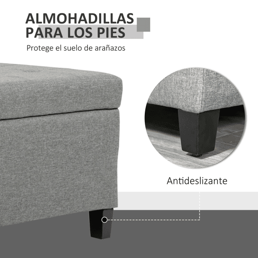 HOMCOM Banco de Armazenamento Acolchoado Banco Estofado em Linho Tampa com Abertura para Sala de Estar Entrada Dormitório Carga Máxima 120 kg 125x49x41,5 cm Cinza