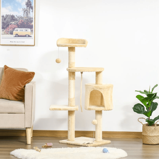 PawHut Arranhador para Gatos Grande Arranhador para Gatos com Plataformas Caverna Cama e Bolas Suspensa 40x40x114 cm Bege PawHut Arranhador para Gatos Grande Arranhador para Gatos com Plataformas Caverna Cama e Bolas Suspensa 40x40x114 cm Bege
