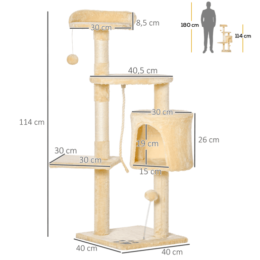 PawHut Arranhador para Gatos Grande Arranhador para Gatos com Plataformas Caverna Cama e Bolas Suspensa 40x40x114 cm Bege PawHut Arranhador para Gatos Grande Arranhador para Gatos com Plataformas Caverna Cama e Bolas Suspensa 40x40x114 cm Bege