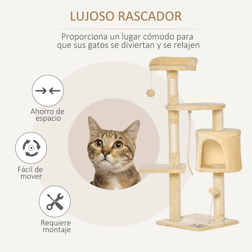 PawHut Arranhador para Gatos Grande Arranhador para Gatos com Plataformas Caverna Cama e Bolas Suspensa 40x40x114 cm Bege PawHut Arranhador para Gatos Grande Arranhador para Gatos com Plataformas Caverna Cama e Bolas Suspensa 40x40x114 cm Bege
