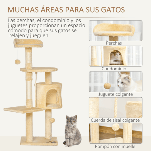 PawHut Arranhador para Gatos Grande Arranhador para Gatos com Plataformas Caverna Cama e Bolas Suspensa 40x40x114 cm Bege PawHut Arranhador para Gatos Grande Arranhador para Gatos com Plataformas Caverna Cama e Bolas Suspensa 40x40x114 cm Bege