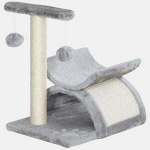 PawHut Árvore Arranhador para Gatos Pequena 43 cm Torre para Gatos com Poste Giratório Bolas Suspensas Plataforma Curva e Esconderijo 40x30x43 cm Cinza
